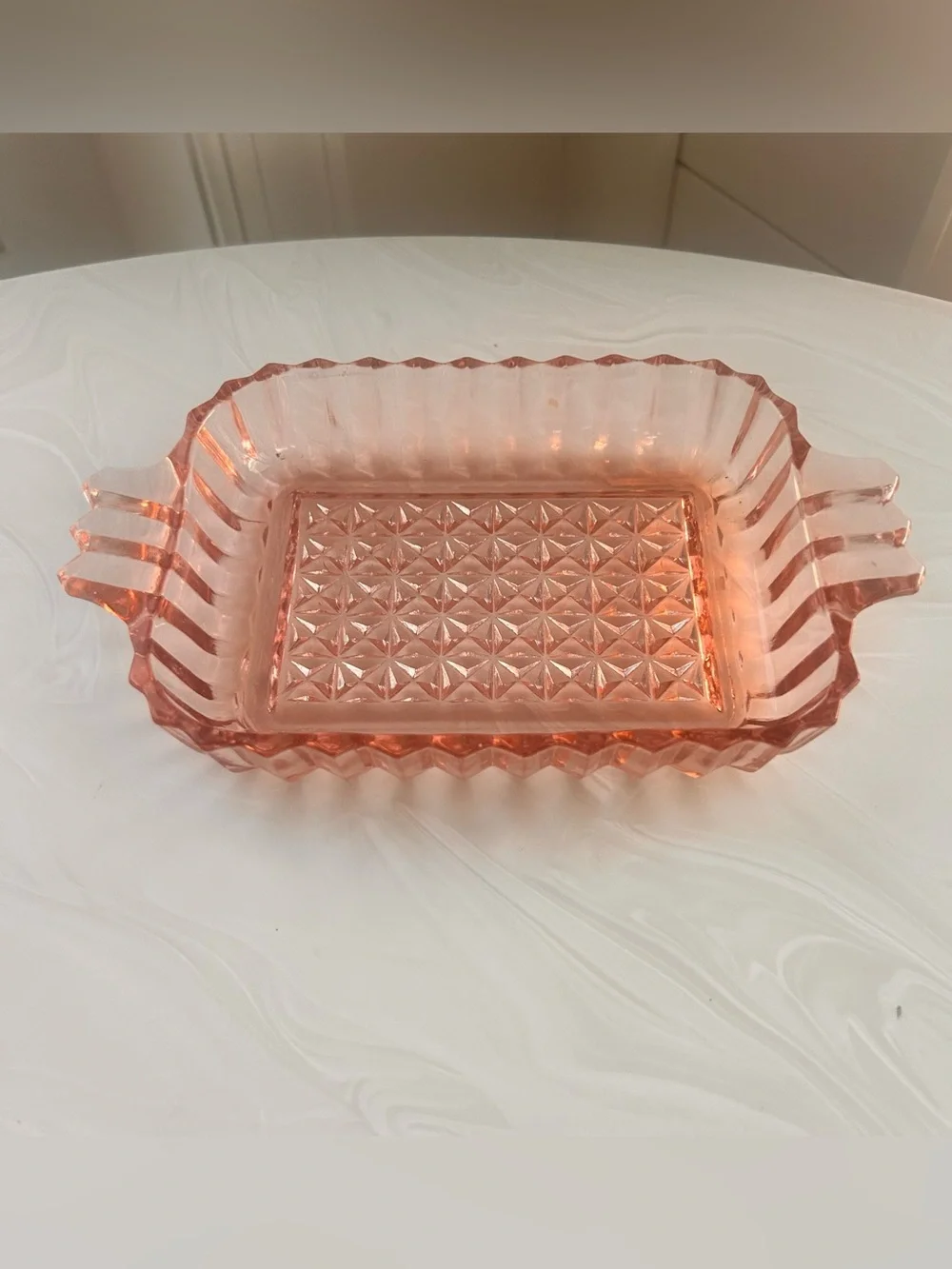 Anchor Hocking Pink Pressed Glass Serving Tray with Handles